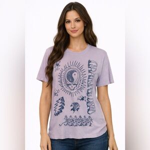 Grateful Dead Junk Food Pink Graphic Tee Distressed Skull Yin Yang Shirt Size S